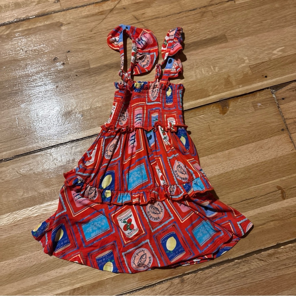 Posh Peanut x LOFT Smocked Babydoll Dress Red Sardine Tomato 3/4t Sleeveless - Picture 2 of 4